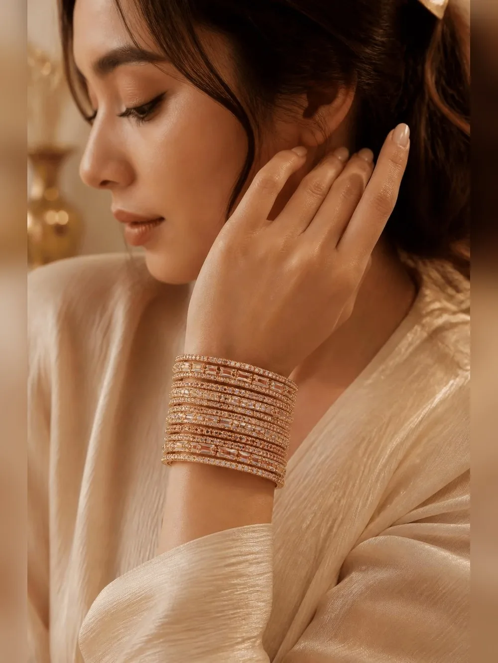Crystal Stack Bangles - Set - Gold