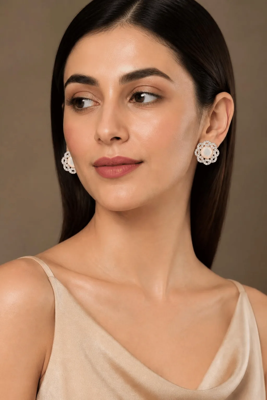 Floral Pearl Halo Stud Earrings - Pearl and Silver