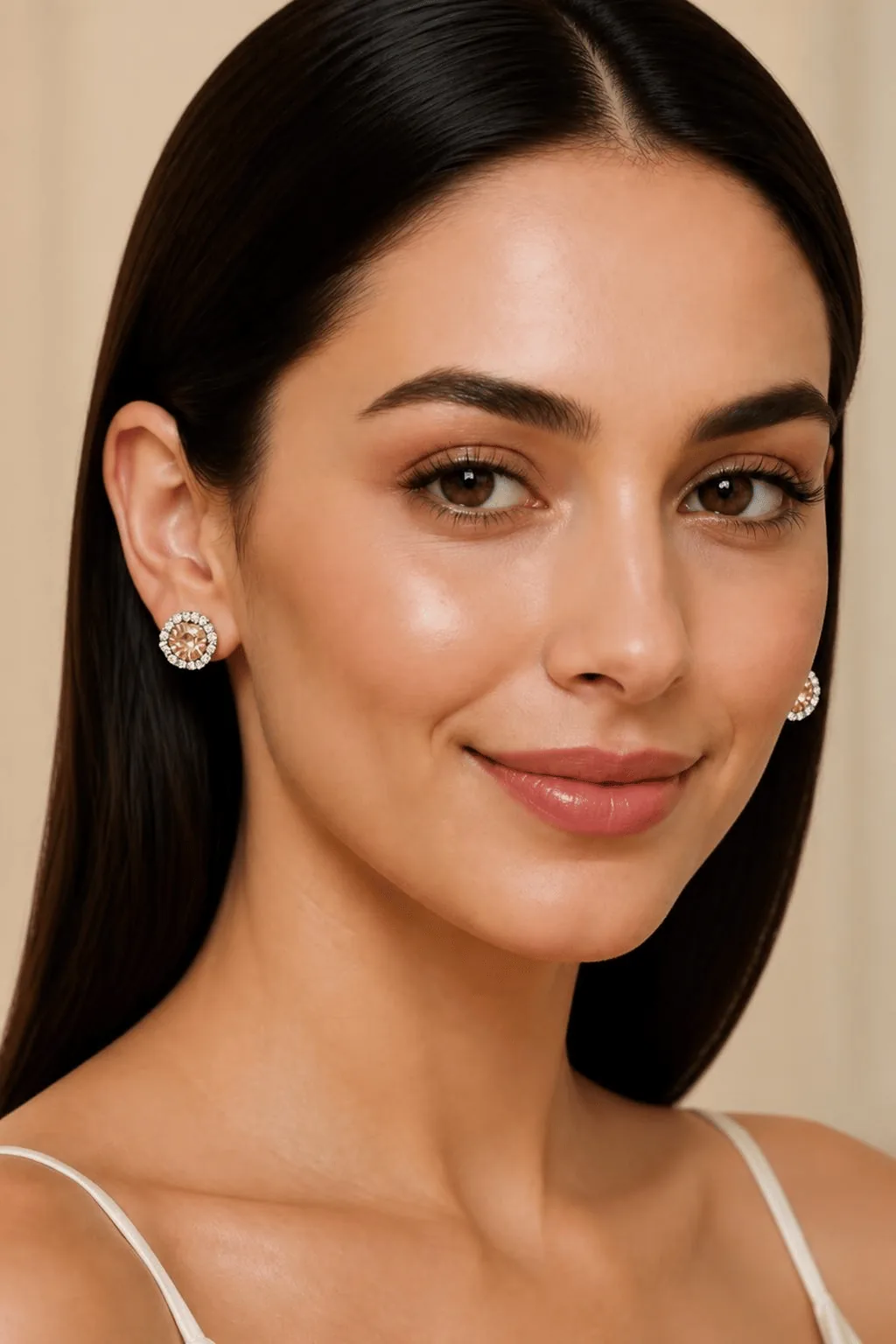 Hexagon Crystal Stud Earrings - Colour Stone - Champagne