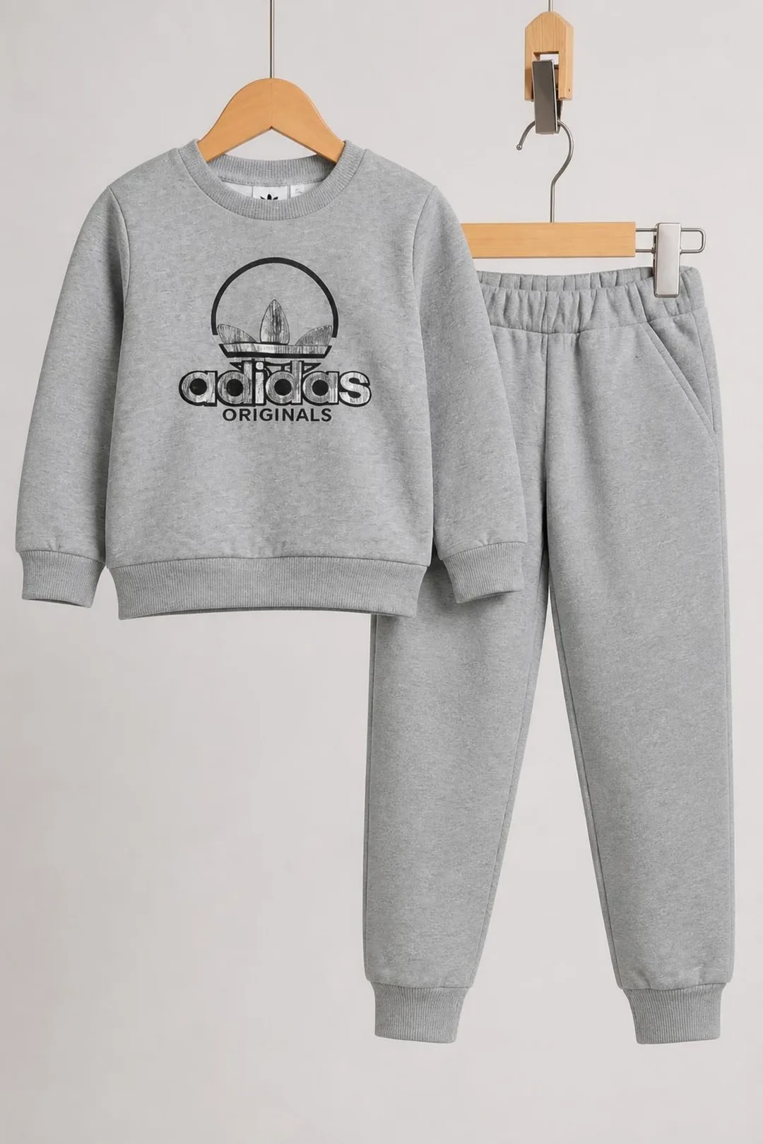 Kids Fleece Tracksuit Set - Silver Foil Print Sweatshirt & Jogger (1-5 Years) - Grey