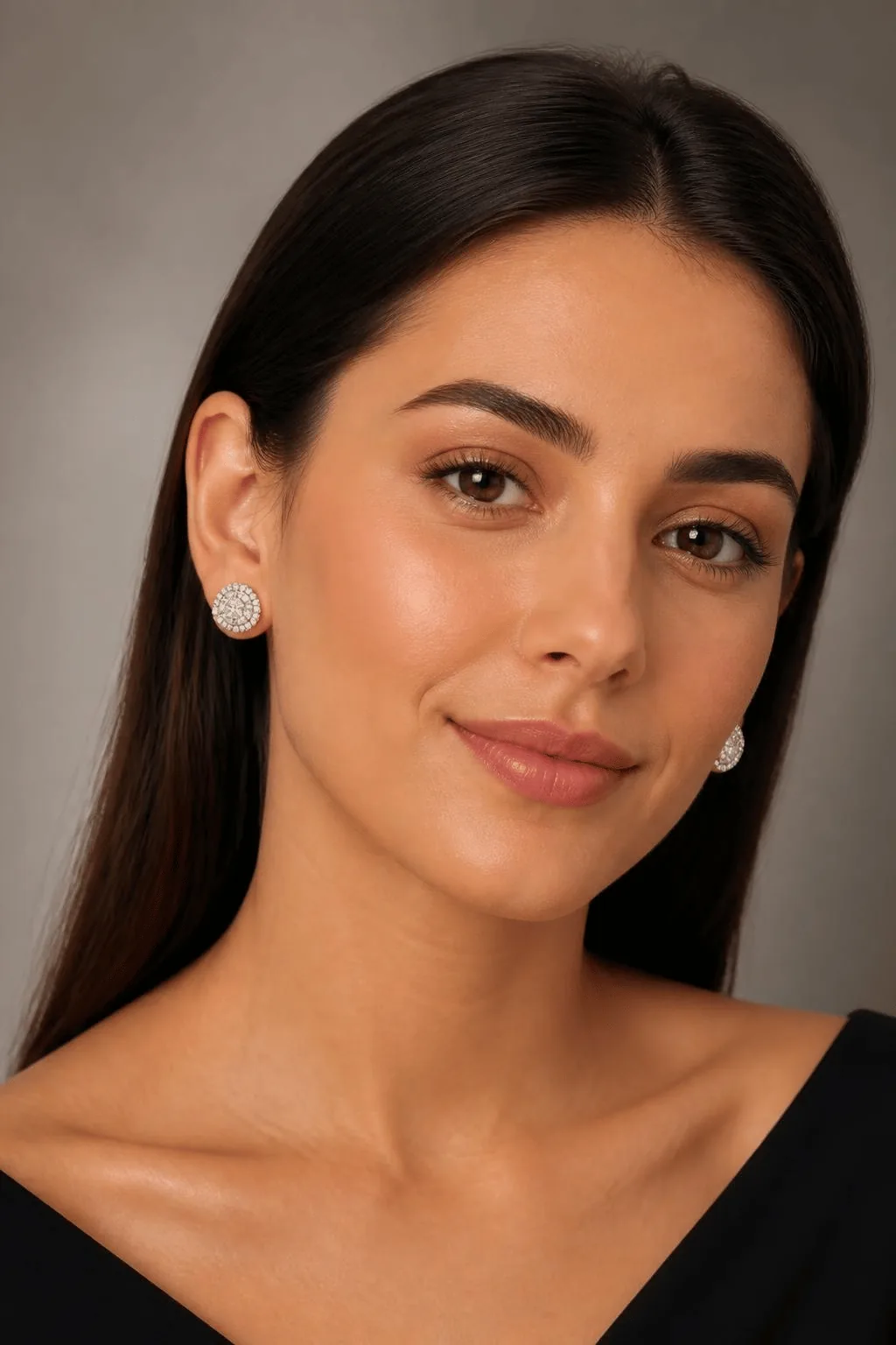 Round Cluster Crystal Stud Earrings - Clear
