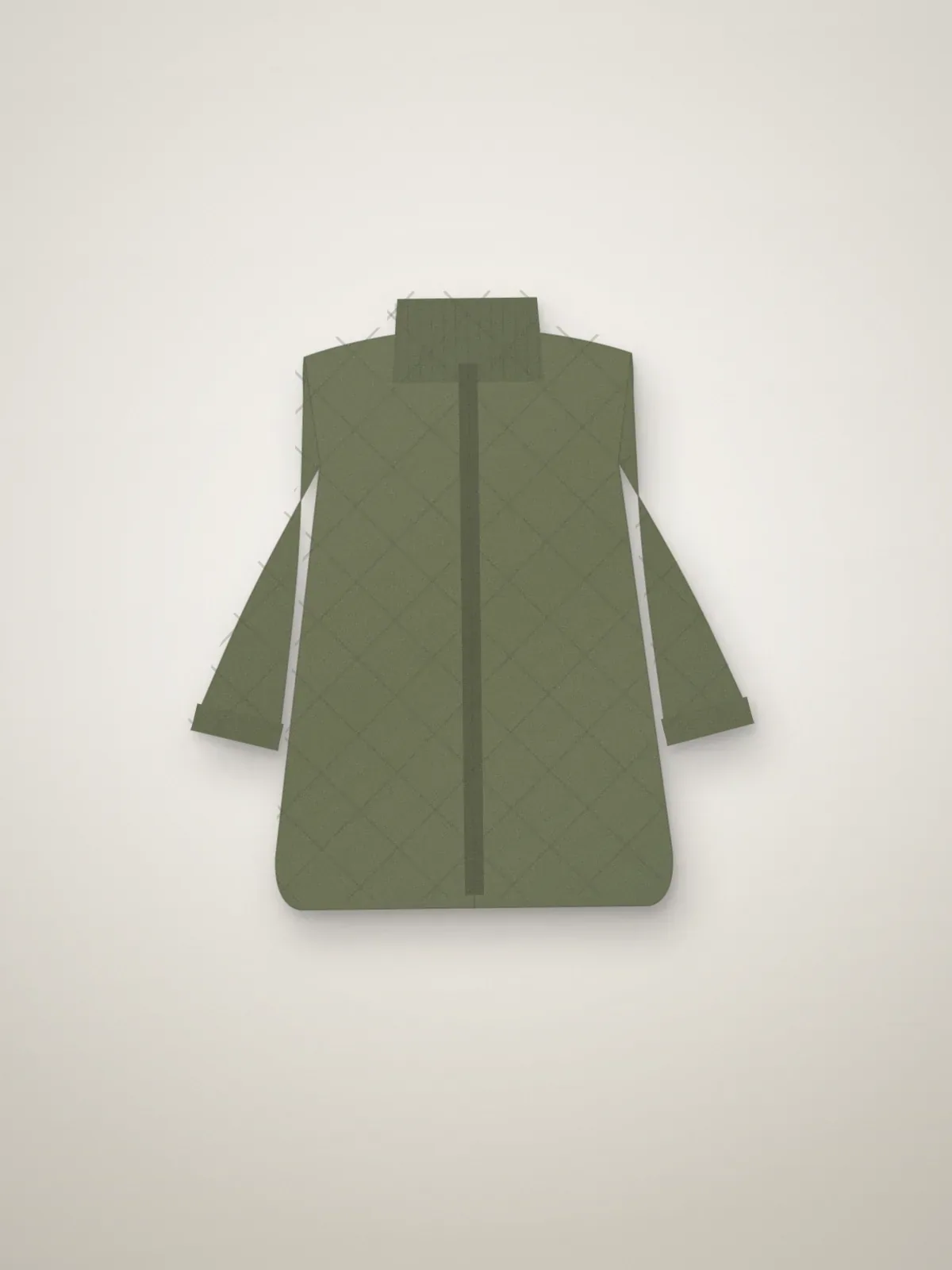 Quill Quilted Liner Jacket in Olive, studio flat lay on a warm off-white ground