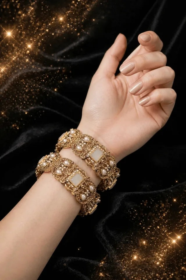 Antique Golden Pearl Bangles - Pair