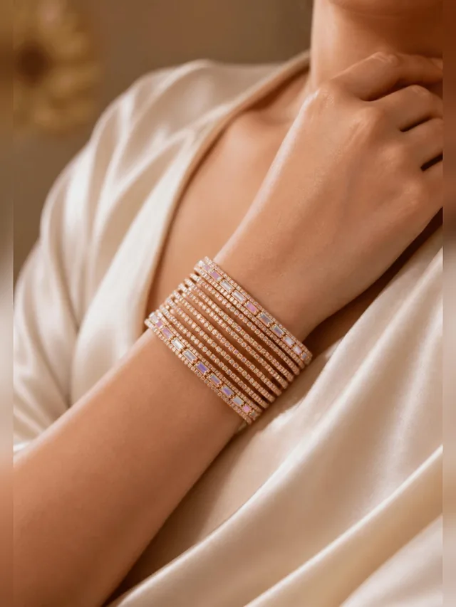 Crystal Stack Bangles - Set - Silver