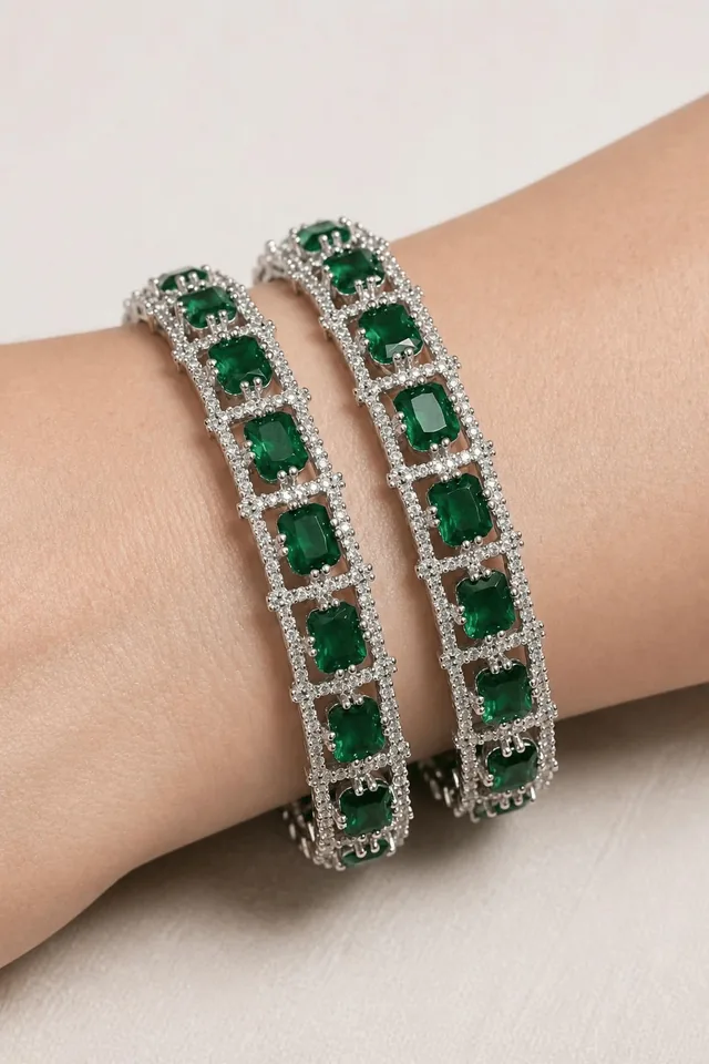 Emerald Green Crystal Bangles - Pair