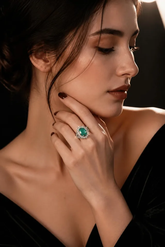Halo Crystal Cocktail Ring - Colour Stone - Green