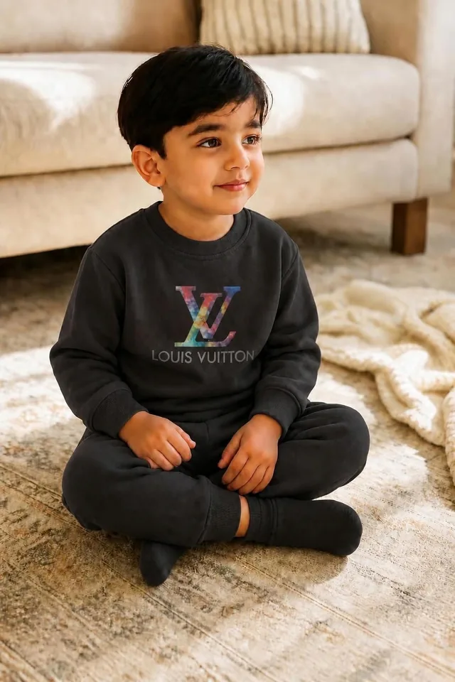 Colour Print Fleece Tracksuit - Black