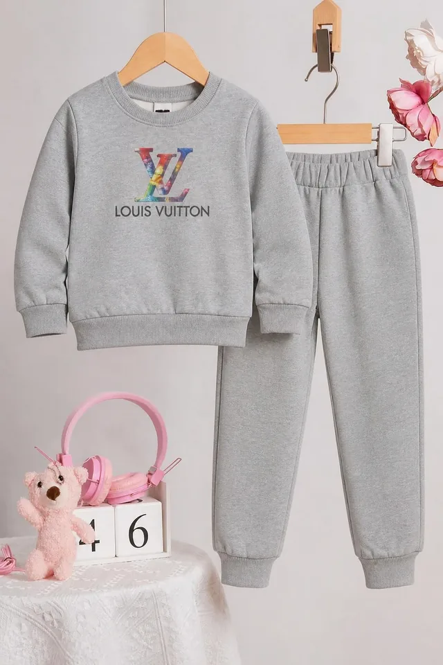 Colour Print Fleece Tracksuit - Grey