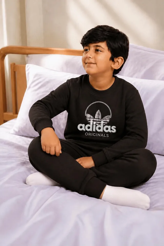 Silver Foil Print Fleece Tracksuit - Charcoal