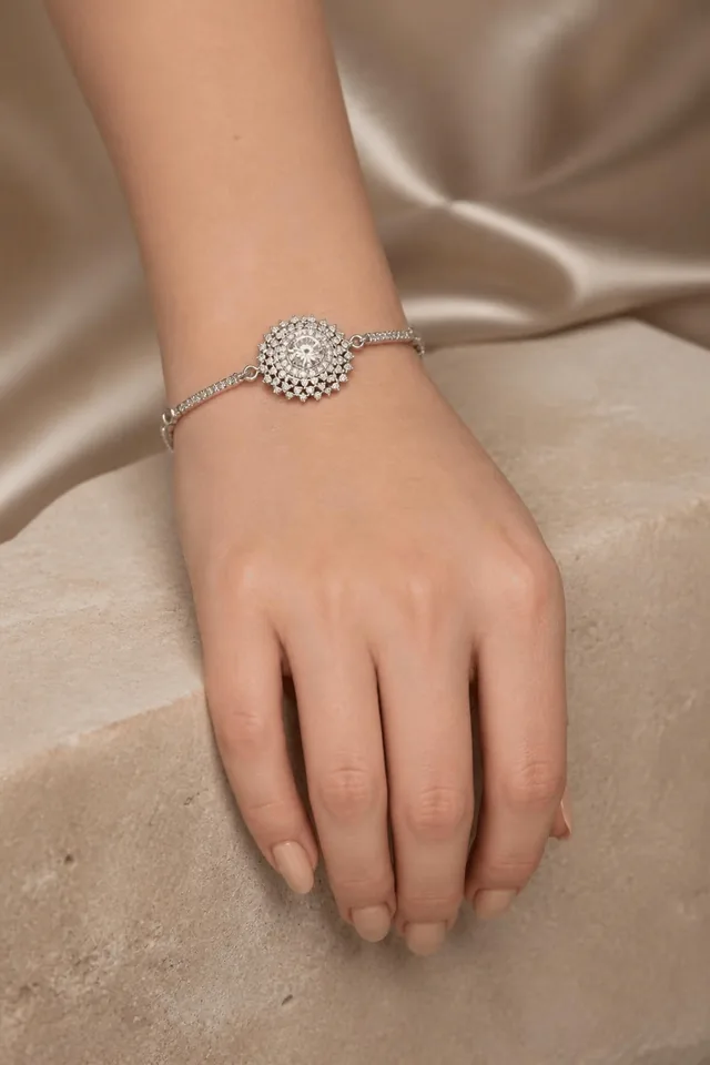 Round Halo Crystal Bracelet - Colour Stone - Clear
