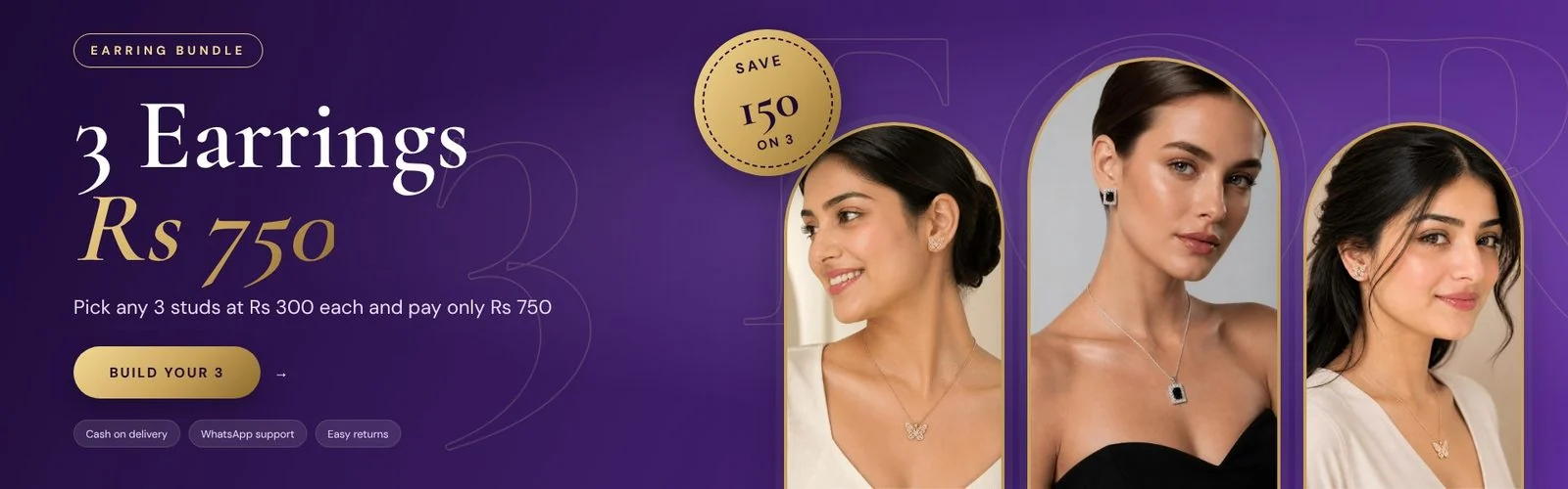 3 Earrings for Rs 750